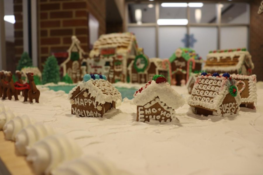 Displayed in the window of the Café on Main, this gingerbread village was mainly a teacher-driven idea. Chef Morse used a sheet of plywood and made the base of the village, then the chefs and students used their creative abilities to decorate it.
